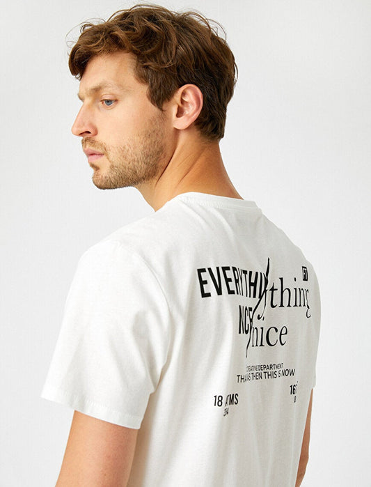 Koton Letter Printed T Shirt Crew Neck Cotton Ecru