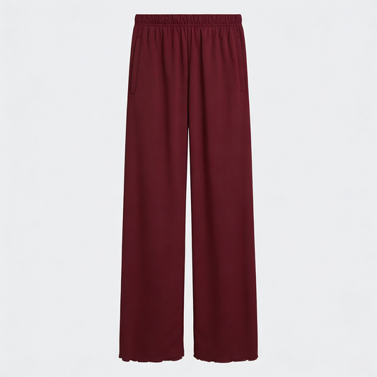 Vybe - Women Wide-leg Trouser With Scalloped Edge - Maroon