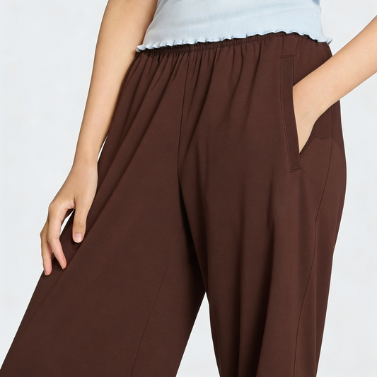 Vybe - Women Wide-leg Trouser With Scalloped Edge - Mocha