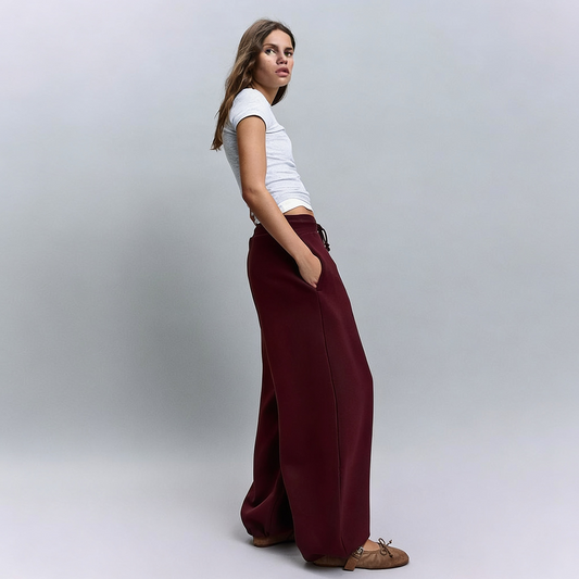 Vybe - Women Wide-leg Trouser With Adjustable Hem - Maroon