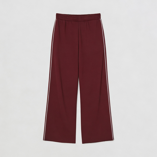 Vybe - Men Wide-leg Plush Trouser With Trim Detail - Maroon