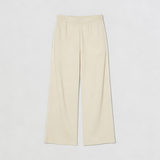 Vybe - Men Wide-leg Plush Trouser With Trim Detail - Oat Milk