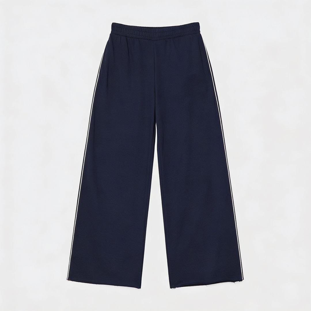 Vybe - Women Wide-leg Plush Trouser With Trim Detail - Navy Blue