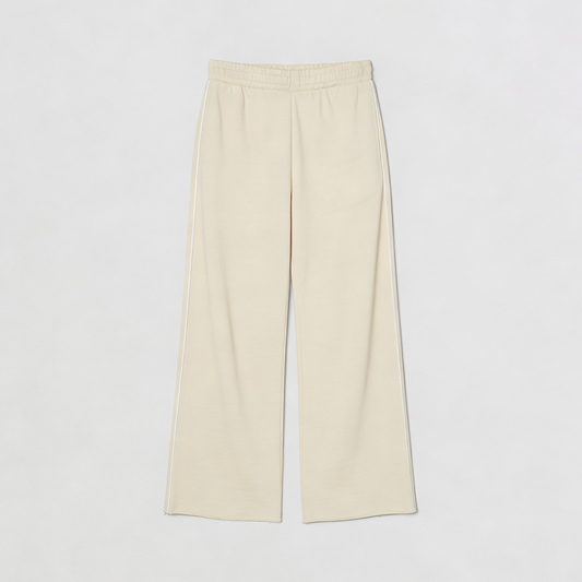 Vybe - Women Wide-leg Plush Trouser With Trim Detail - Oat Milk