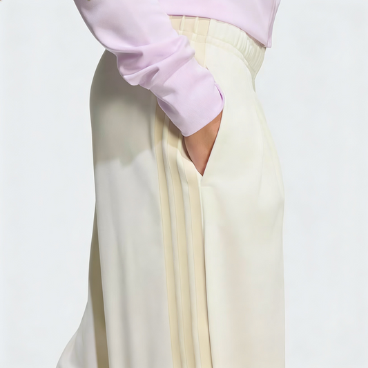 Vybe - Women Tiro 3-Stripes Wide-leg Pleated Pants - Oat Milk