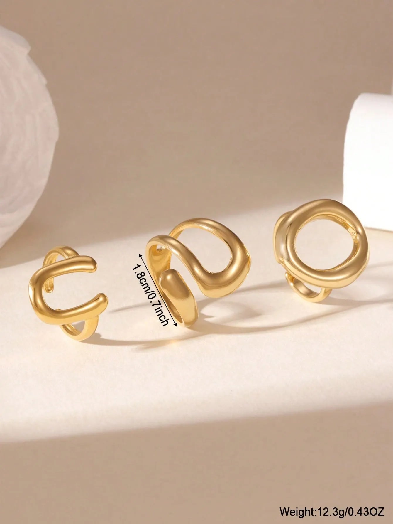 Shein - 3pcs 18K Stainless Steel Smooth Letter Open Ring Set