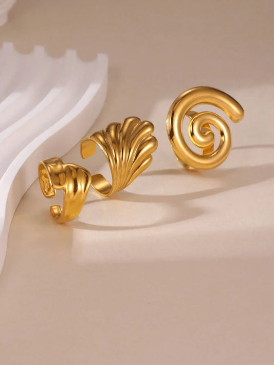 Shein - 3pcs 18K Stainless Steel Hollow Fan-Shaped Ring Set