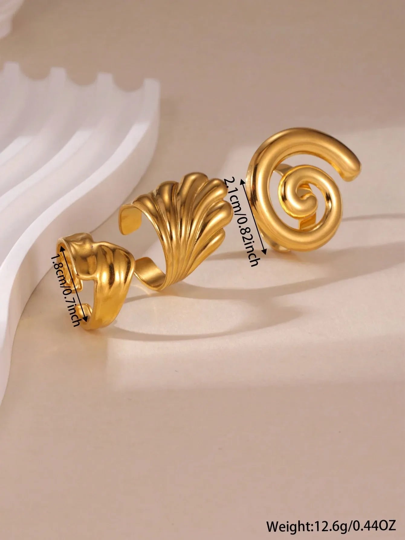 Shein - 3pcs 18K Stainless Steel Hollow Fan-Shaped Ring Set