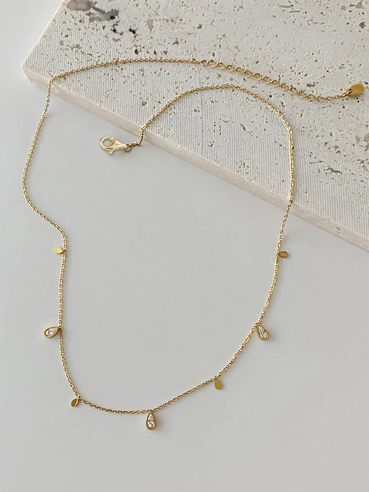 Shein - Nooxian Cubic Zirconia Water-Drop Charm Necklace - Gold