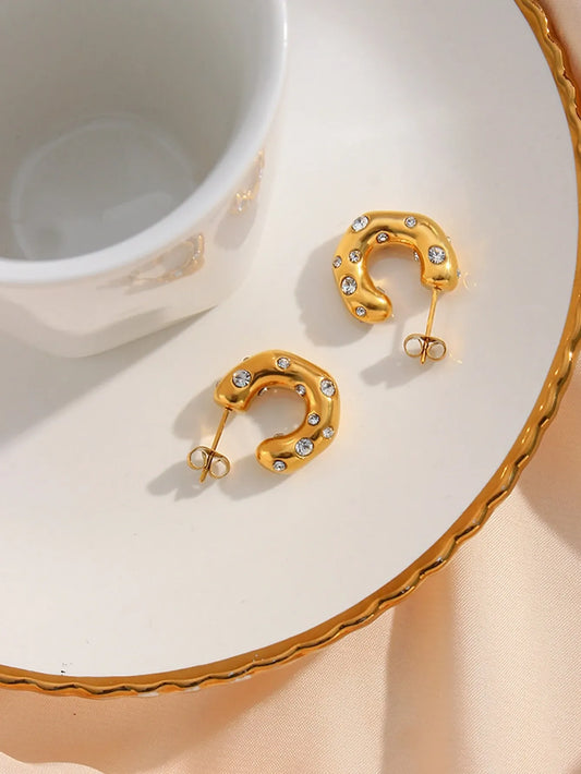 Shein - SHOPBOHO Cubic Zirconia Decor Cuff Hoop Earrings - Golden
