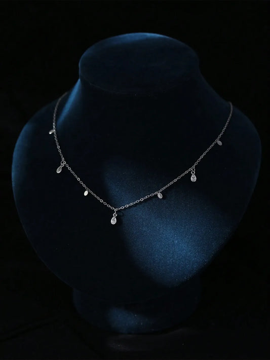 Shein - Nooxian Cubic Zirconia Water-Drop Charm Necklace - Silver