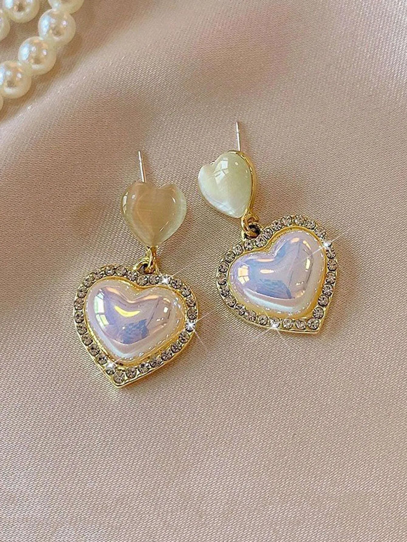Shein - 5pcs/Set Rhinestone & Faux Pearl Heart Flower Crisscross Minimalist Luxury Elegant Earrings Set For Women Valentines