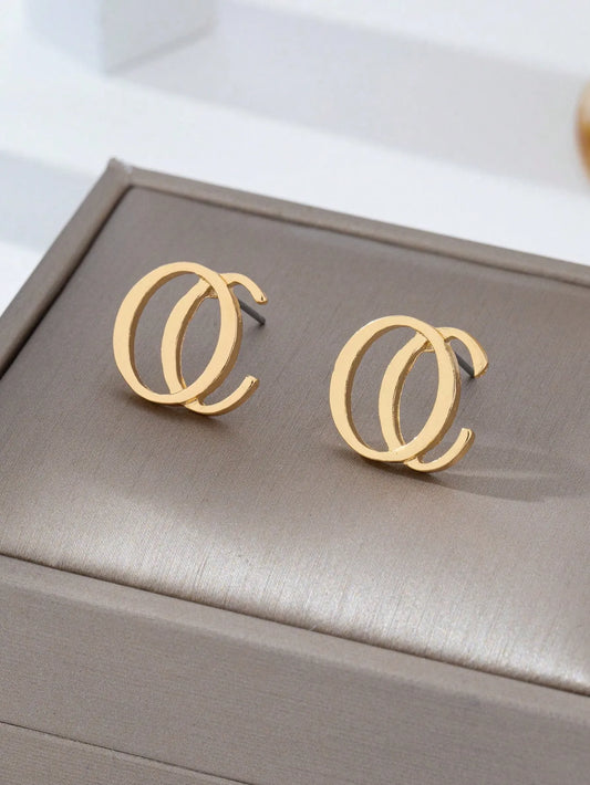 Shein - Gold OC Letter Stud Earrings