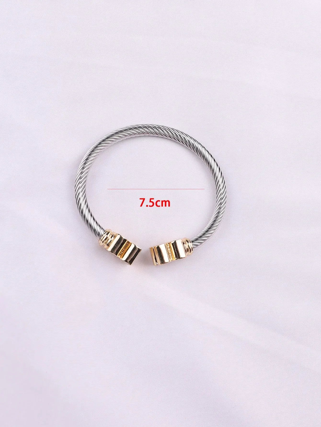 Shein - European and Americana Style Stainless Steel Cable Opening Bracelet With Natural Stone Twisted Cord Adjustable C-Shaped Titanium Steel Bangle
