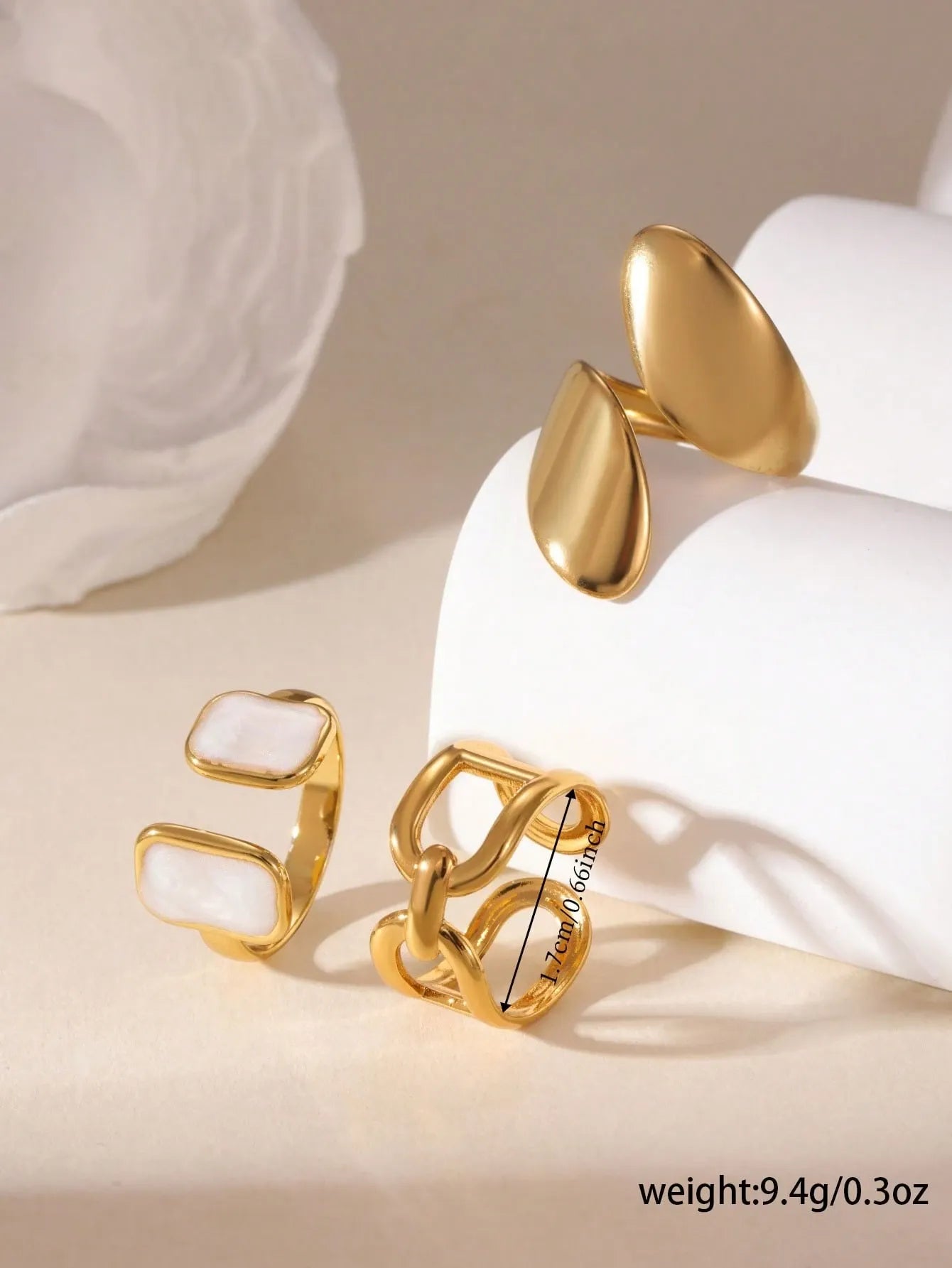 Shein - GEREIT 3pcs 18K Stainless Steel Square Criss-Cross Line Open Ring Set