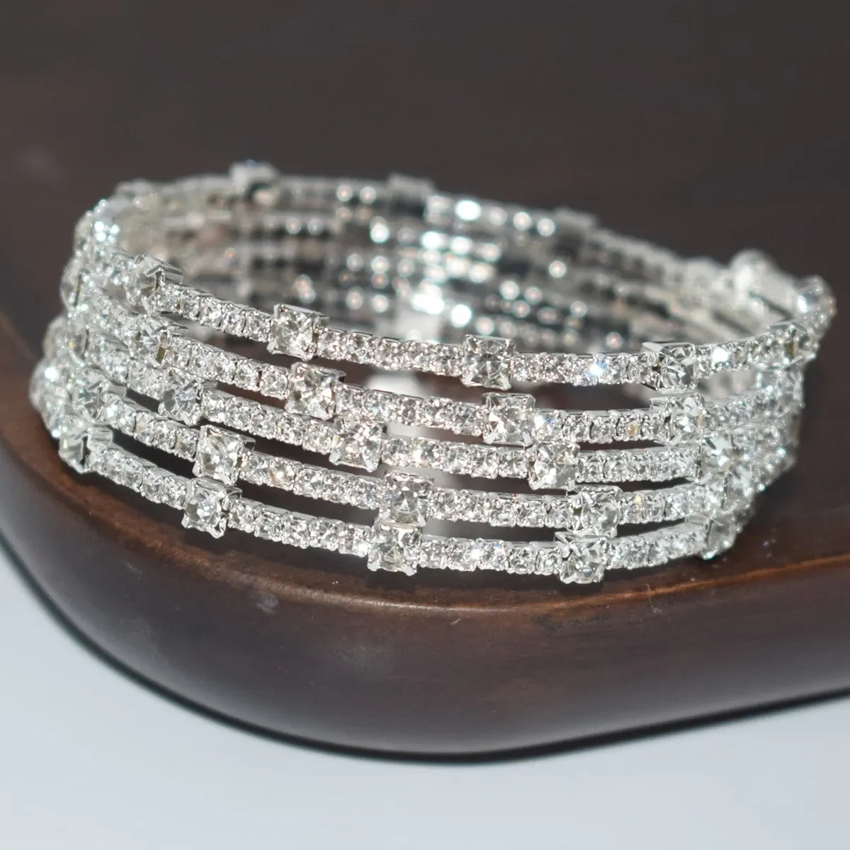 Shein - Multi-Layer Fashionable Rhinestone Wrapped Bangle Bracelet For Women - Silver