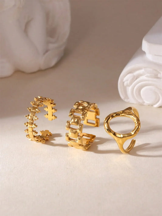Shein - GEREIT 3pcs 18K Stainless Steel Hollow Circle Open Ring Set, Fashionable Jewelry