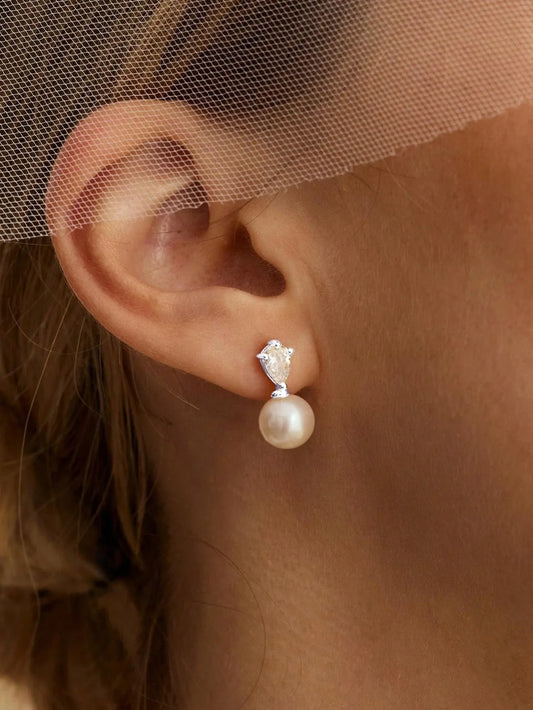Shein - 14k Gold Plated CZ Pearl Bridal Earrings, Low Allergy Gold Plated Earrings