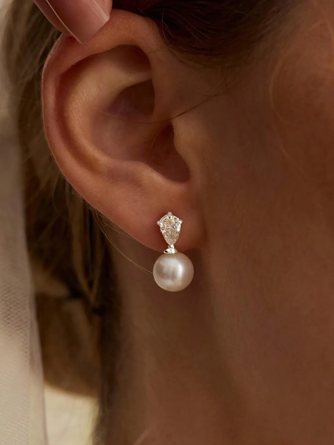 Shein - 14k Gold Plated CZ Pearl Bridal Earrings, Low Allergy Gold Plated Earrings