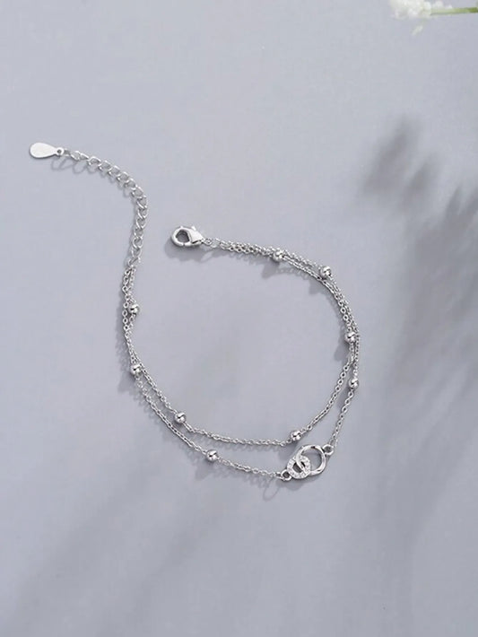 Shein - 1Pc High-End Elegant Double Layered Circle Linked Bracelet - Silver