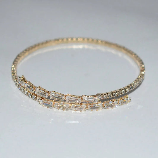 Shein - 1pc Fashion Cubic Zirconia Decorated Open Cuff Bracelet
