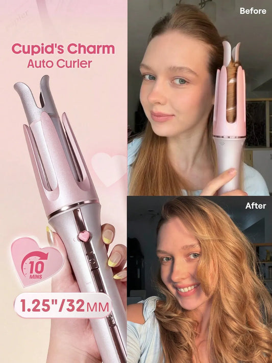SHEGLAM Hair Cupid'S Charm One-Touch Instant Curler,Pink Automatic Curling Iron 32Mm Eu Plug