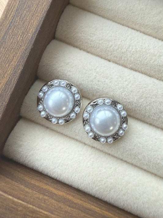 Shein - 6 Pairs/Set Minimalist Retro Smooth Round Cat Eye Faux Pearl Fashion Stud Earrings Suitable For Daily And Holiday Wear For Women