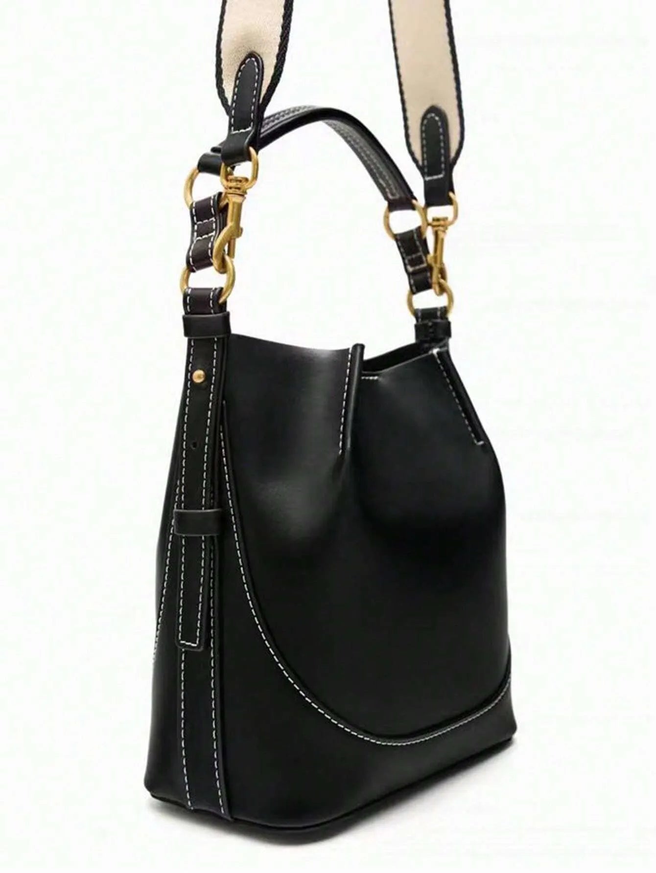 Shein - New Brown Pleated Drawstring Bucket Handbag - Black
