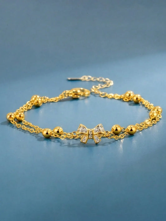 Shein - 1Pc Elegant Luxury Double-Layer Bowknot Bracelet