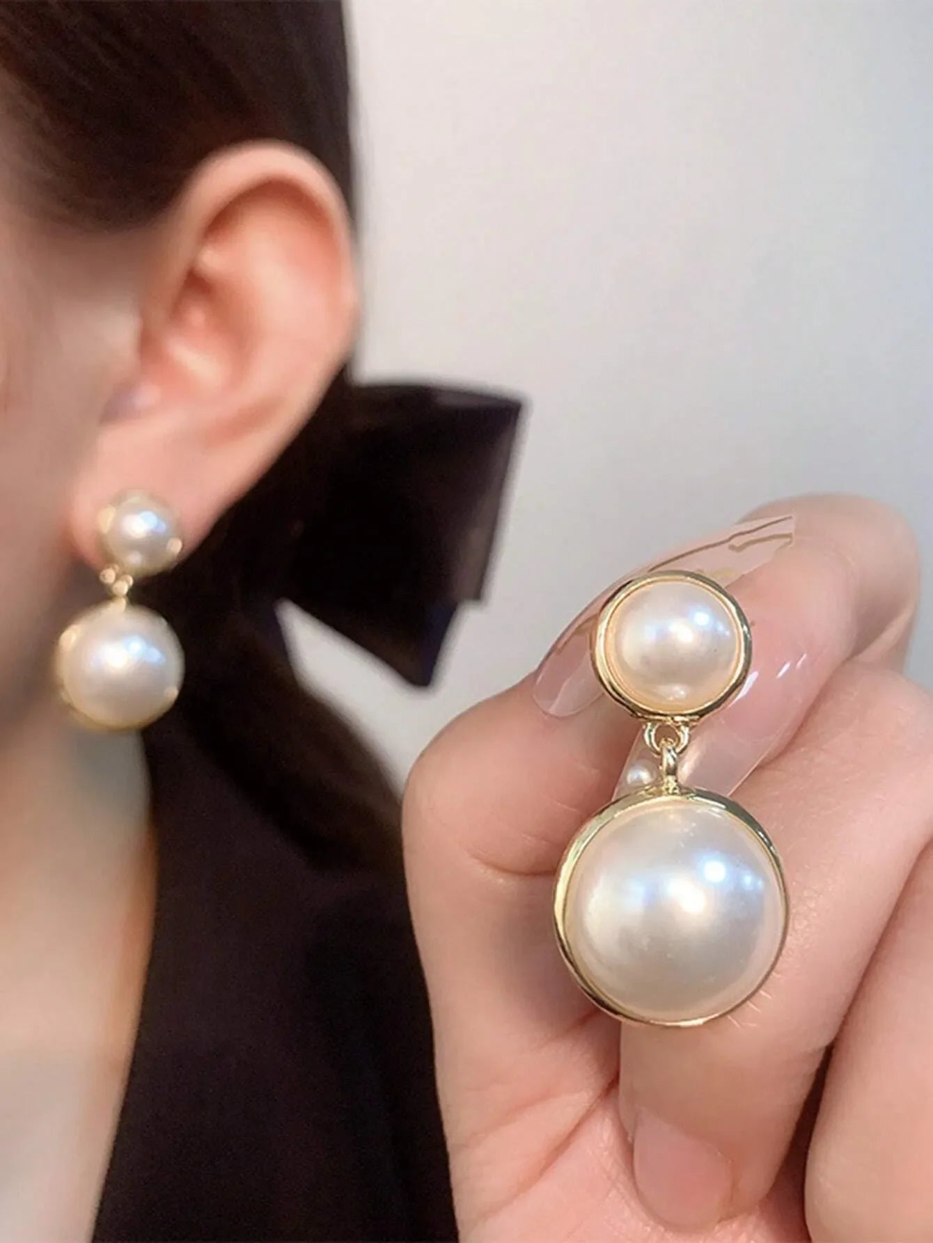 Shein - 5pcs/Set Rhinestone & Faux Pearl Geometric Square Shape Tassel Stud Earrings Set For Women