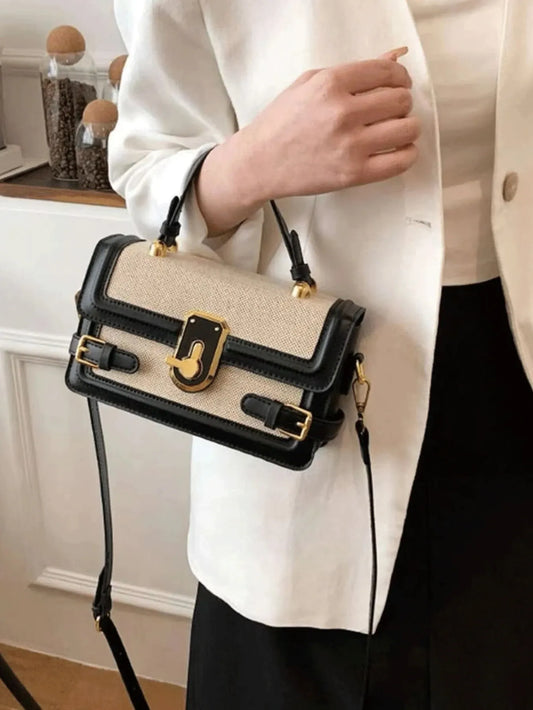 Shein - Fashionable Minimalist Casual Small Square Bag, Decorated With Buckle, Contrast Color Top Handle