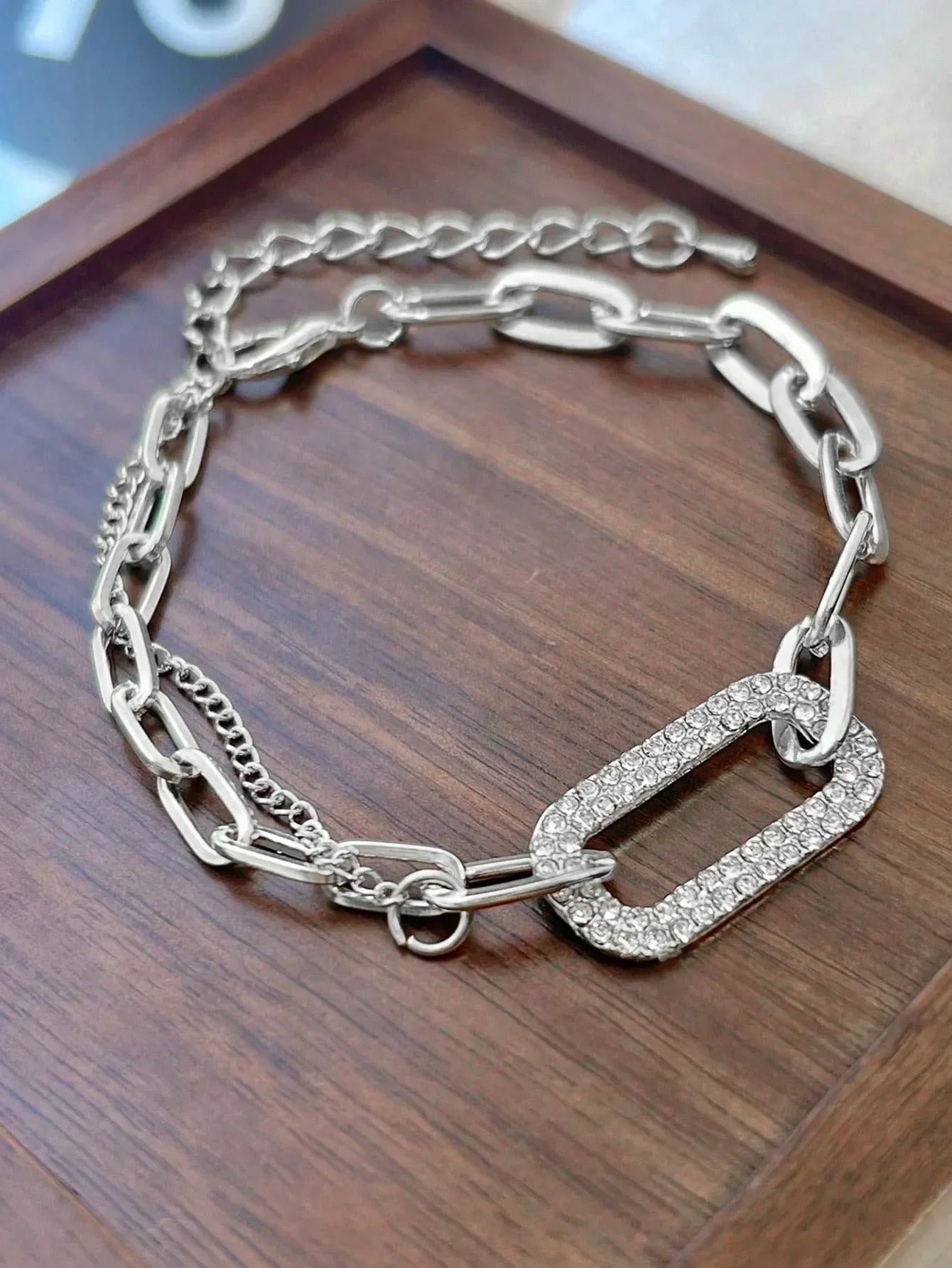 Shein - 1pc High-End Elegant Square Hollow Out Cubic Zirconia Bracelet - Silver