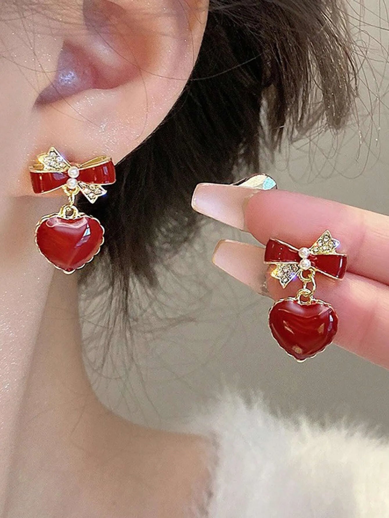 Shein - 5pcs/Set Korean Minimalist Faux Pearl Heart Wrap Earrings Exquisite Elegant Earring Set Valentines,Mom,Mother,Mother's Day,Gift