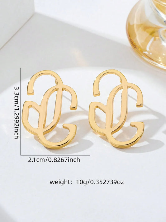Shein - Gold GG Letter Stud Earrings