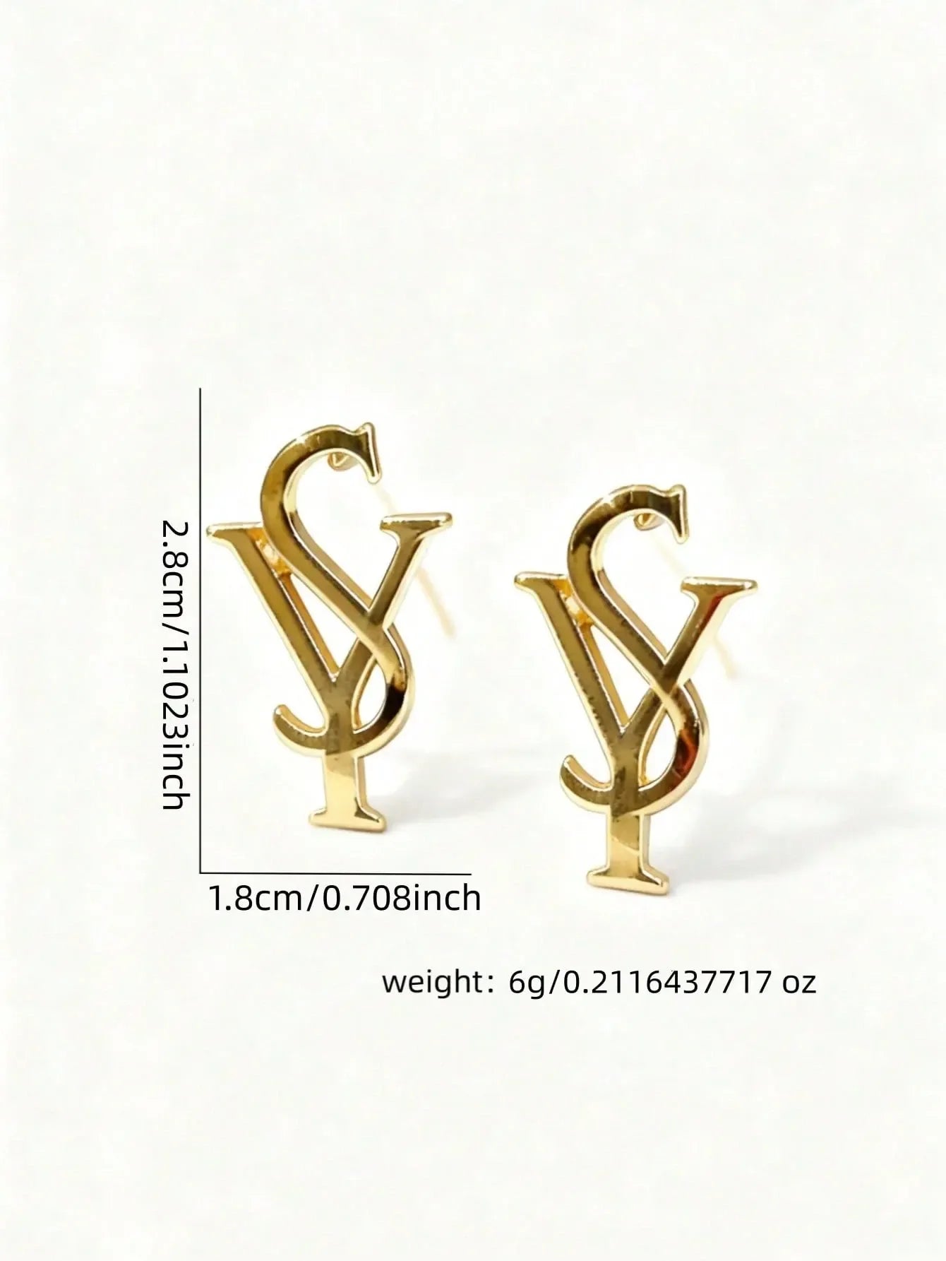 Shein - 1 Pair Asymmetrical Geometric Stud Earrings For Women, Suitable For Daily Wear - Golden