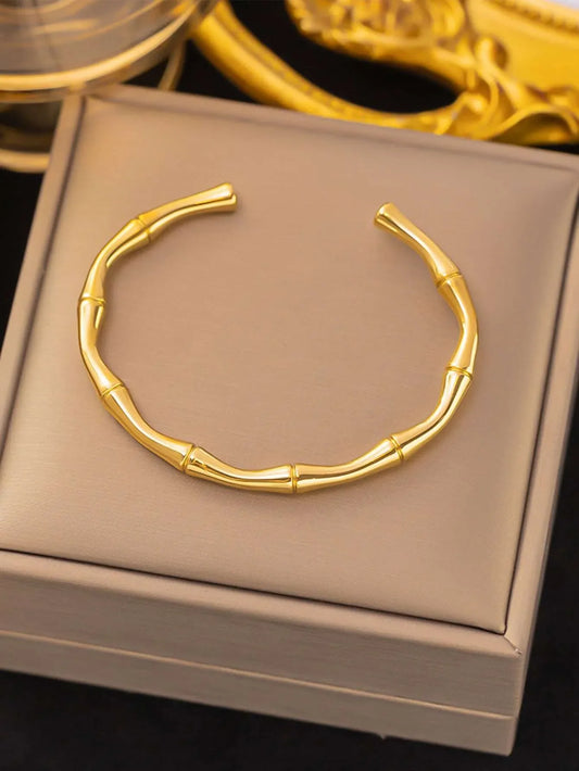Shein - 1pc Retro Stainless Steel High Protection Color Bamboo Bangle Bracelet