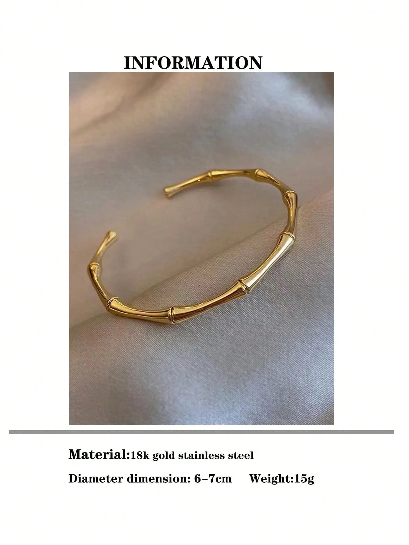 Shein - 1pc Retro Stainless Steel High Protection Color Bamboo Bangle Bracelet