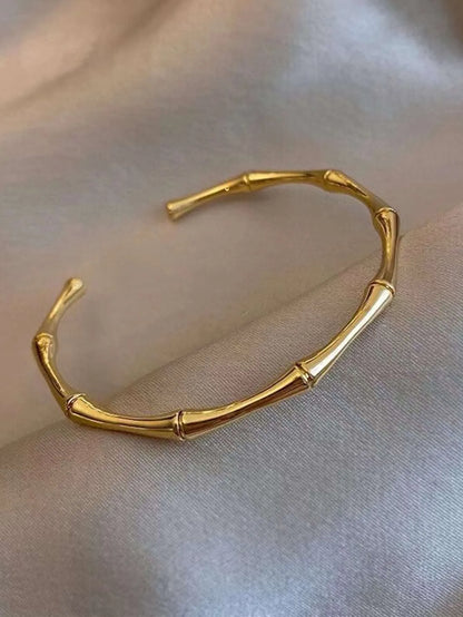 Shein - 1pc Retro Stainless Steel High Protection Color Bamboo Bangle Bracelet