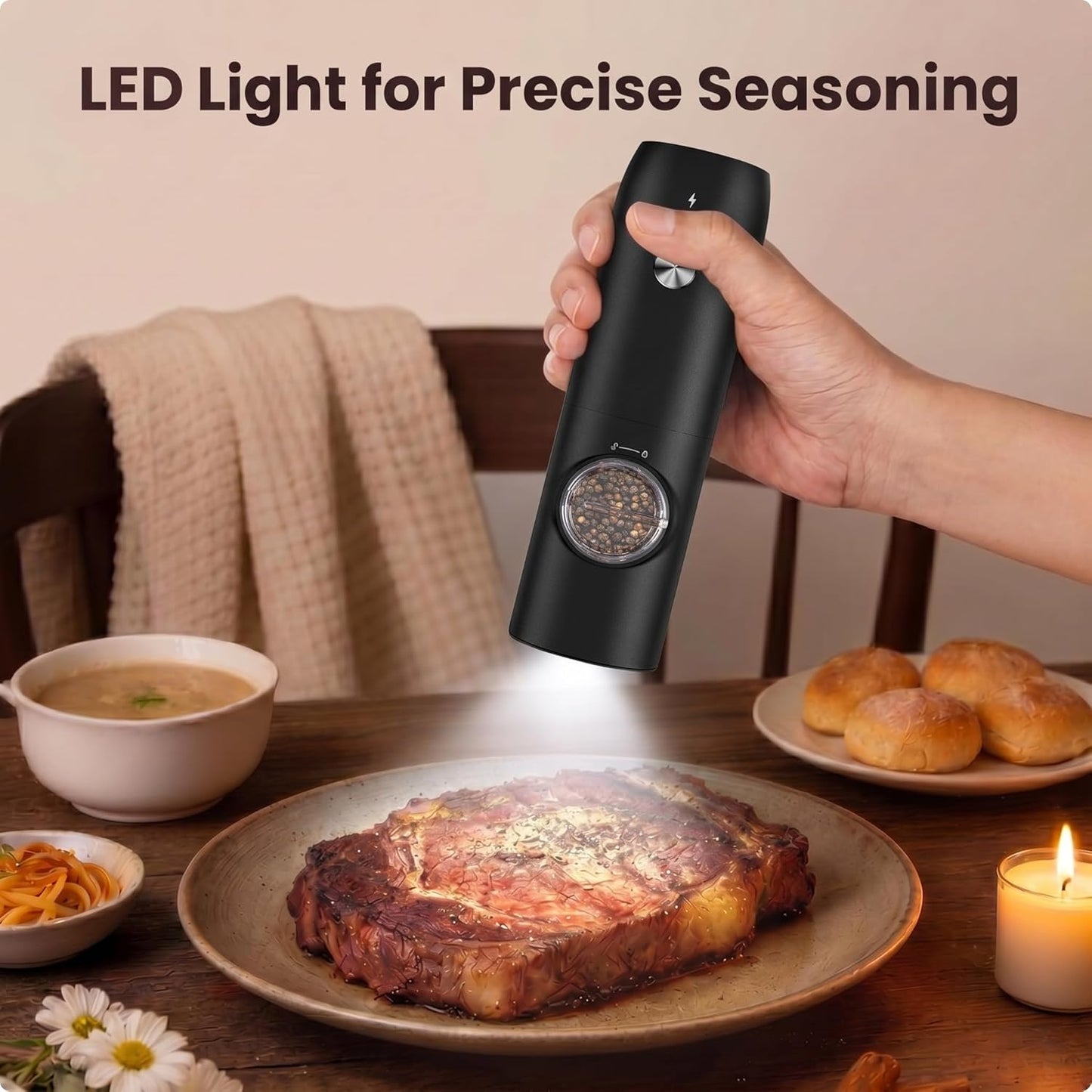 Home.Co - 1 Pc Salt & Pepper Grinder (Battery Operated/Rechargeable)