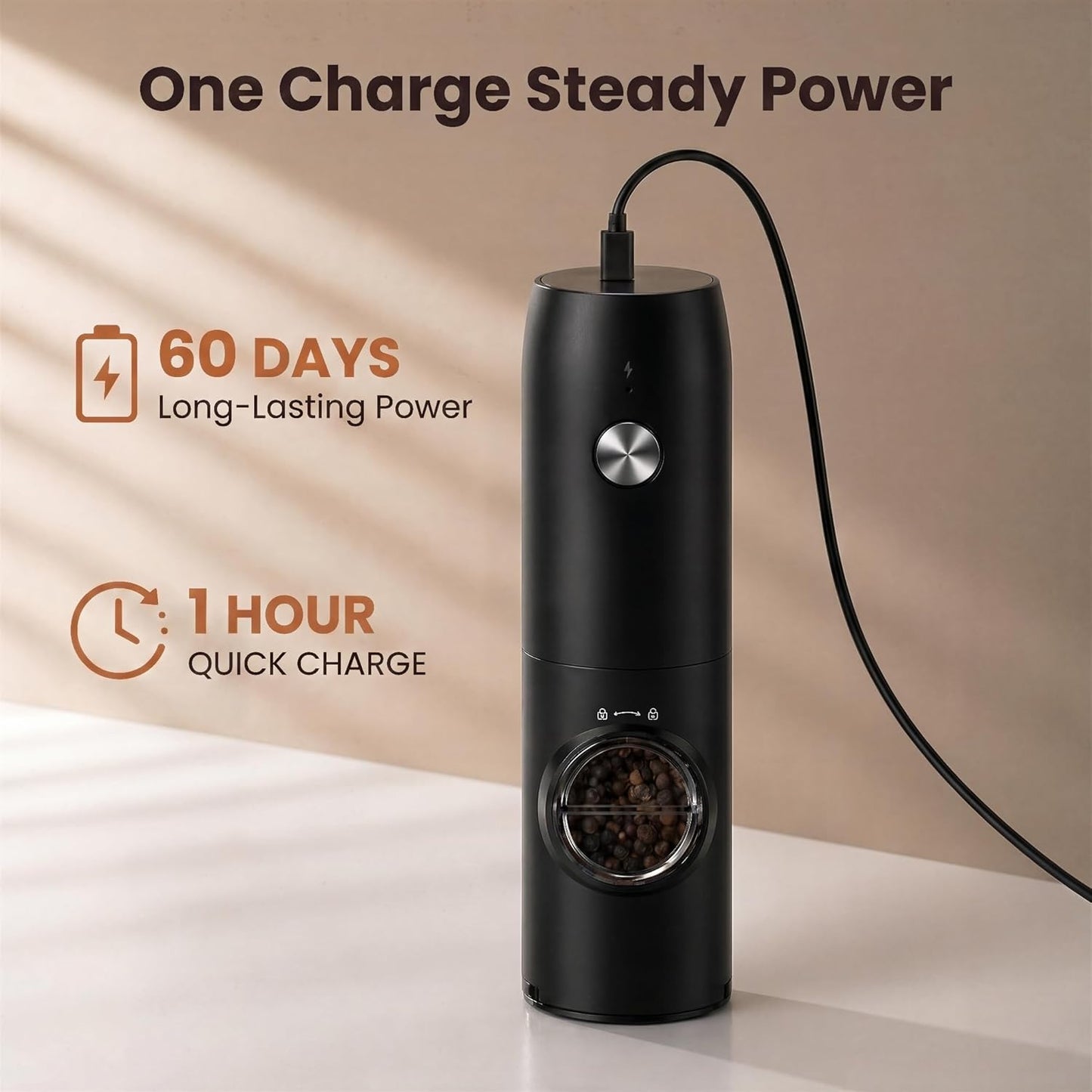 Home.Co - 1 Pc Salt & Pepper Grinder (Battery Operated/Rechargeable)