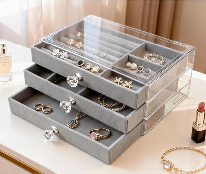 Home.Co - 3 Layers Velvet Jewellery Organizer (Random Color)