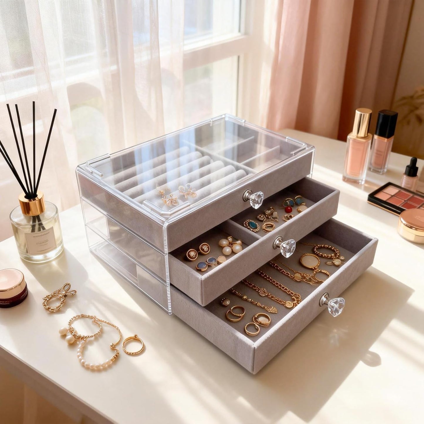 Home.Co - 3 Layers Velvet Jewellery Organizer (Random Color)