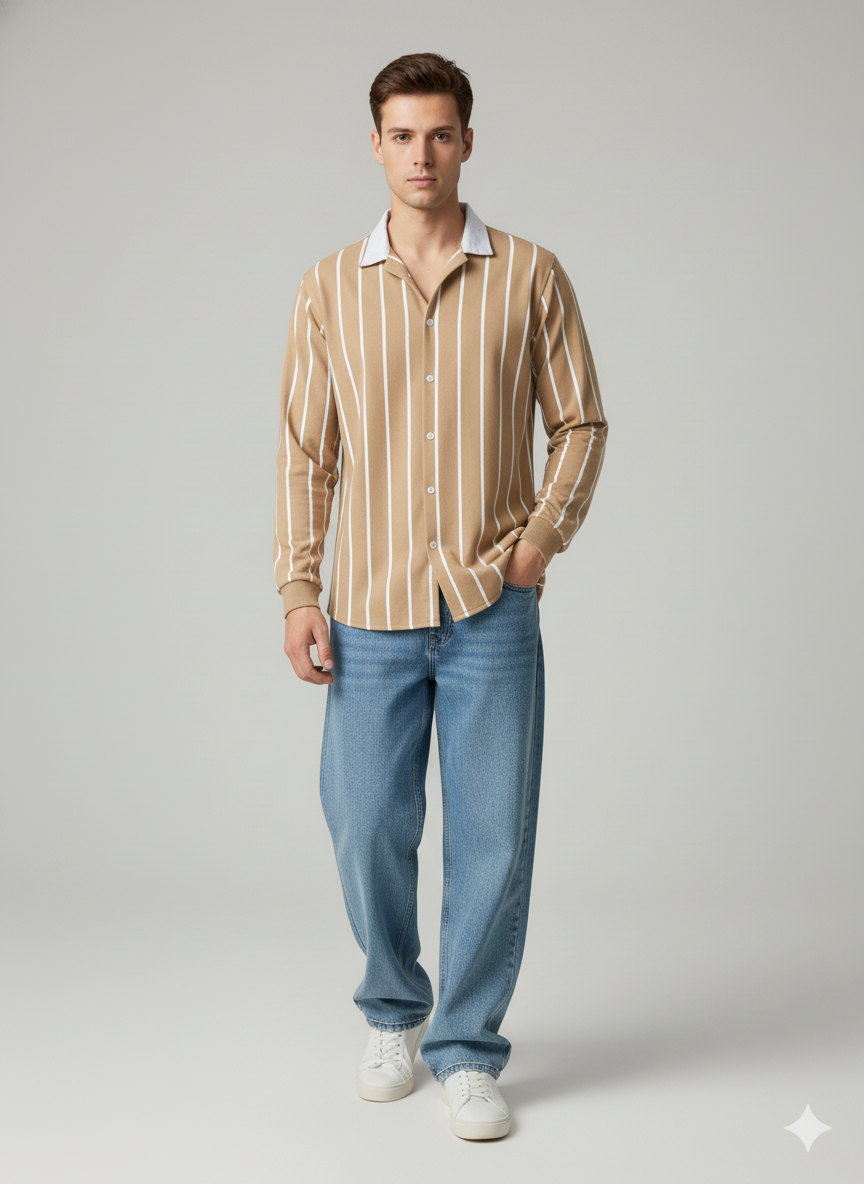 Emerce Striped Button Down - BIEGE