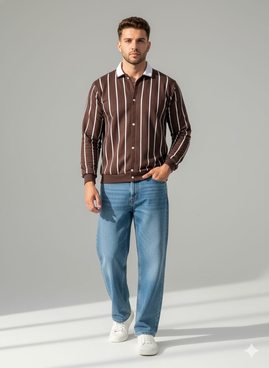 Emerce Striped Button Down - BROWN