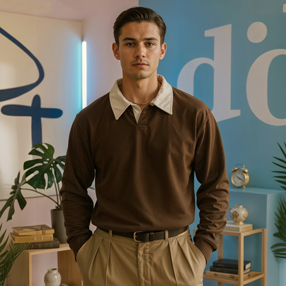 Emerce -Collar Fleece Polo - Brown