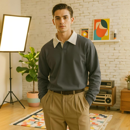Emerce -Collar Fleece Polo - Charcoal