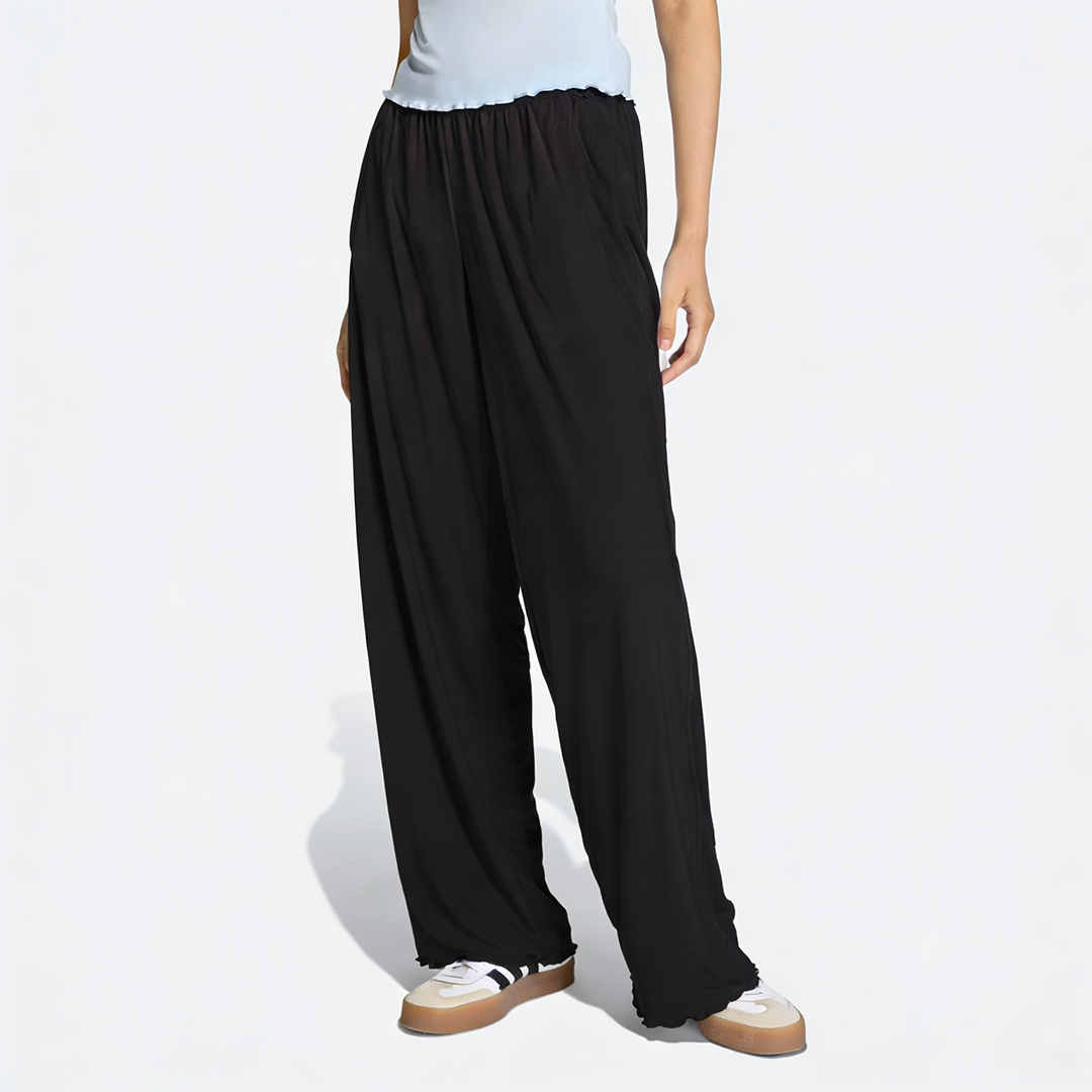 Vybe - Women Wide-leg Trouser With Scalloped Edge - Black