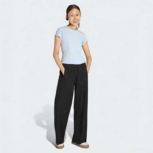 Vybe - Women Wide-leg Trouser With Scalloped Edge - Black