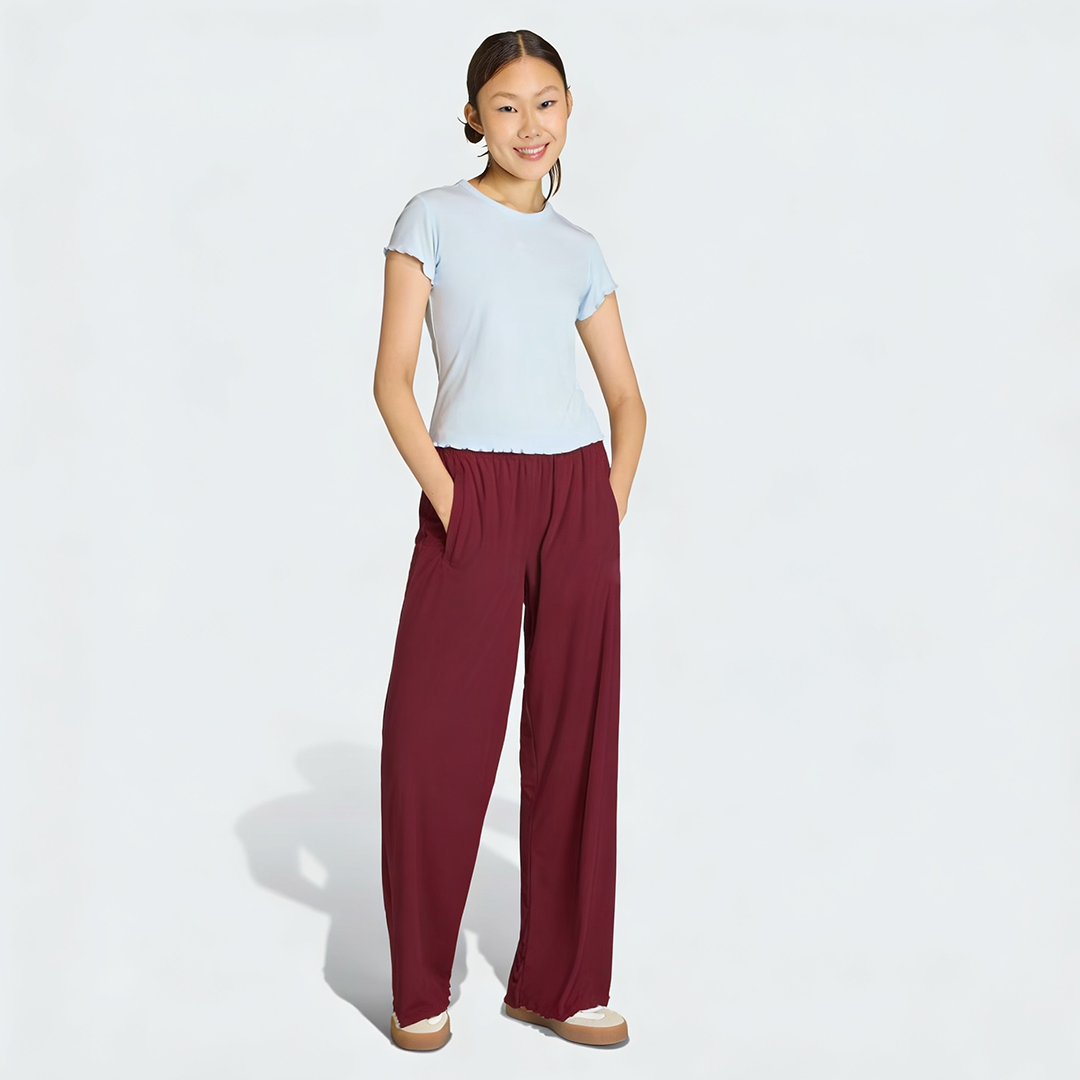 Vybe - Women Wide-leg Trouser With Scalloped Edge - Maroon