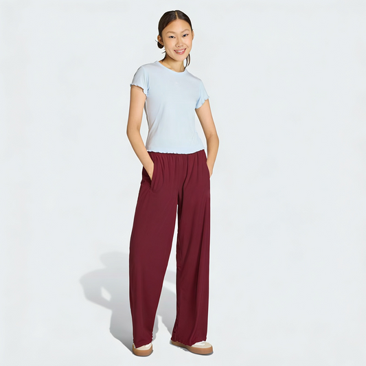 Vybe - Women Wide-leg Trouser With Scalloped Edge - Maroon